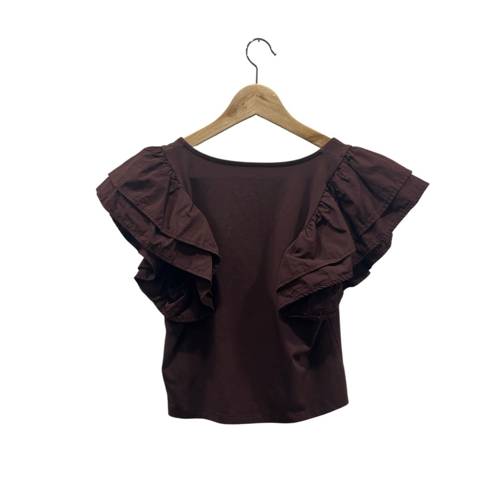 A new day Rich Brown Ruffle Sleeve Blouse - Picture 3 of 7